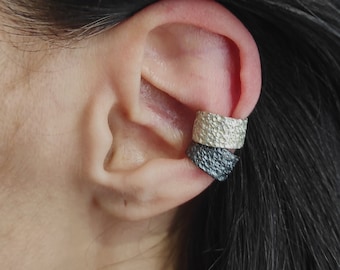 Textured Silver Ear Cuff Flat Oxidized Silver Ear Cuff Single Earring No Piercing Earring Modern Ear Cuff  No Hole Earring.