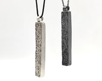 Square Bar Pendant Necklace Long Rectangular Silver Pendant Oxidized Silver Pendant Necklace Textured Bar Pendant Necklace Long  Necklace.