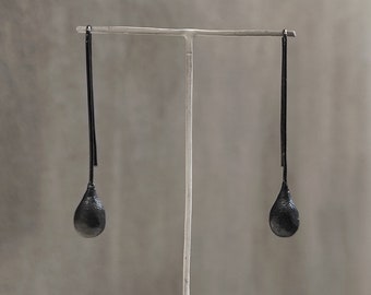 Long Sterling Silver Teardrop Dangle Earrings Long Hook Design Minimalist Jewelry.