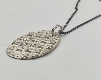 Long Pendant Necklace Irregular Oval Pendant Necklace Pendant on Chain Silver Pendant with Crosses Oxidized Silver Long Chain Necklace .