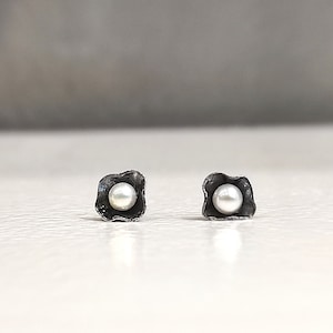 Pearl Stud Earrings Irregular Concave Stud Earrings Earrings Oxidized Silver Stud Earrings Round Pearl Earrings Handmade Earrings.