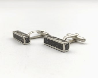 Gemelos de barra de hormigón, barra cuadrada de plata con gemelos geométricos de hormigón, accesorios para hombre, gemelos de hormigón, gemelos contemporáneos.