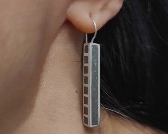 Geometric Concrete Silver Earrings Rectangular Silver Earrings Bar Concrete Silver Earrings Dangle Hook Earrings Square Bar Tube Earrings C5