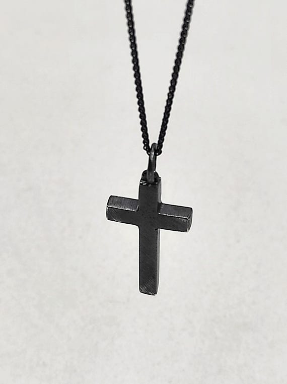 Straight Silver Cross Necklace Black Silver Cross Necklace