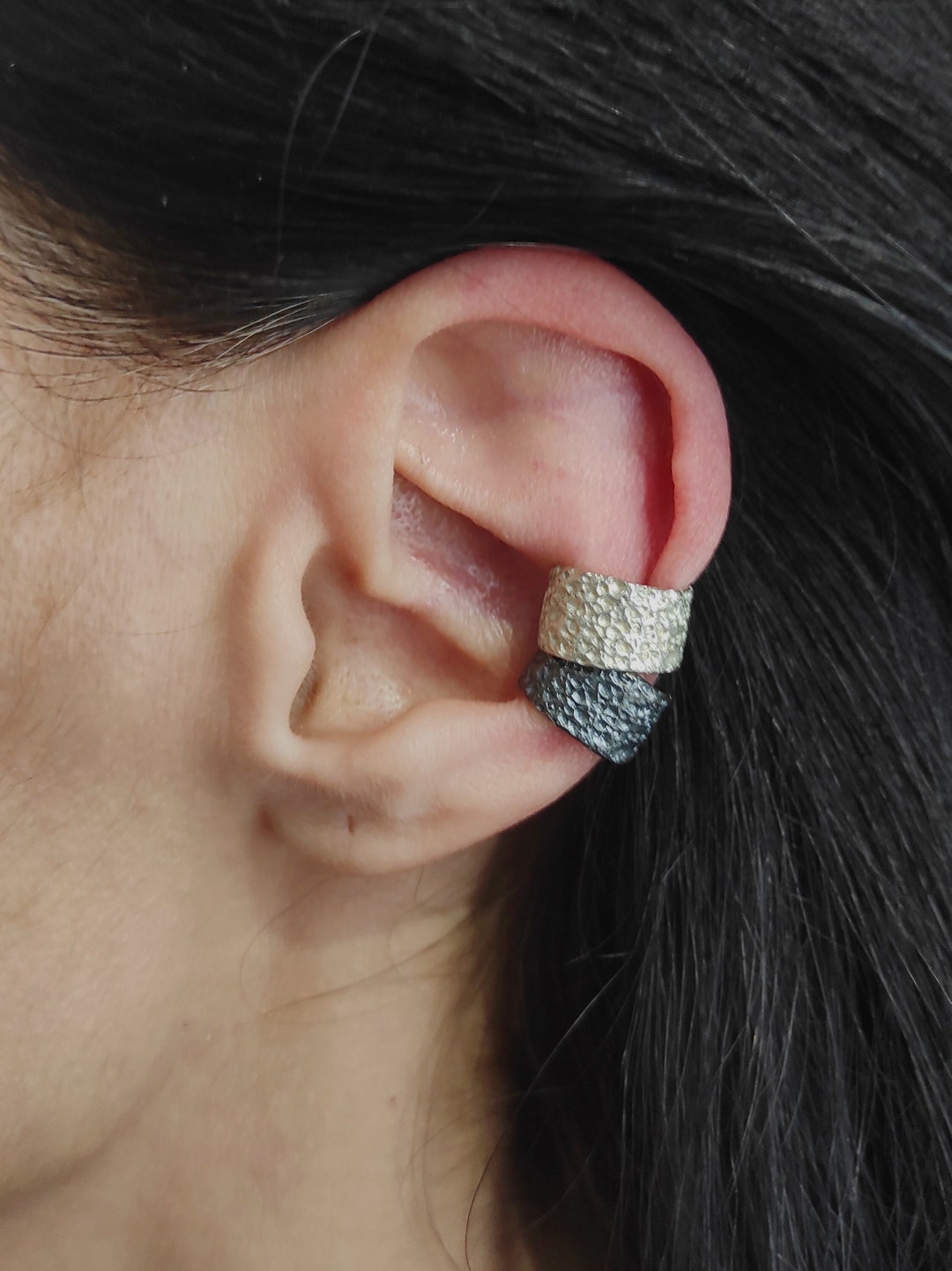 ★SENTIMENTS★ NO.618 [SILVER] EARCUFF Textured Silver Ear Cuff Flat Oxidized Silver Ear Cuff