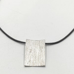 Rectangle Concave Silver Pendant,Big Wide Pendant Necklace,Silver Textured Pendant On Silk Cord Pendant,Geometric Pendant,Modern Jewelry S3. image 8