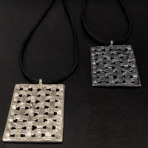 Oxidized Sterling Silver Rectangular Braided Pendant Necklace Handmade Jewelry S25.