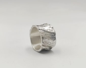 Wide Sterling Silver Band Ring  Organic Textured Artisan Jewelry Contemporary Design Handmade Jewellery.