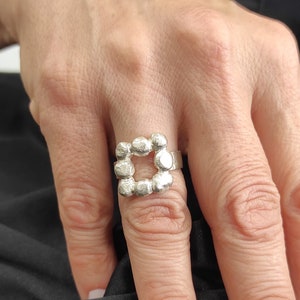 Open Square  Silver Ring Asymmetrical Bubble Ring Solid Balls Ring Modern Statement Ring Sterling Silver Geometric Ring Unique Ring,S4.