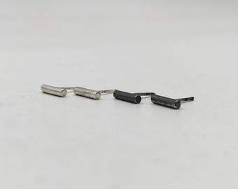 Oxidized Sterling Silver Bar Stud Earrings Minimalist Handmade Jewelry