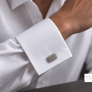 Gemelli rettangolari in argento sterling, gemelli da polso da uomo con texture realizzata a mano, gioielli artigianali moderni, regalo per lo sposo, accessori per matrimonio