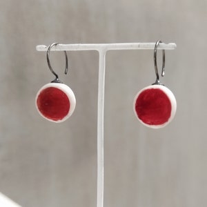 Dangle Porcelain Earrings Dangle Concave Earrings White and Red Porcelain Earrings Handcrafted Porcelain Jewelry Ceramic Earrings .