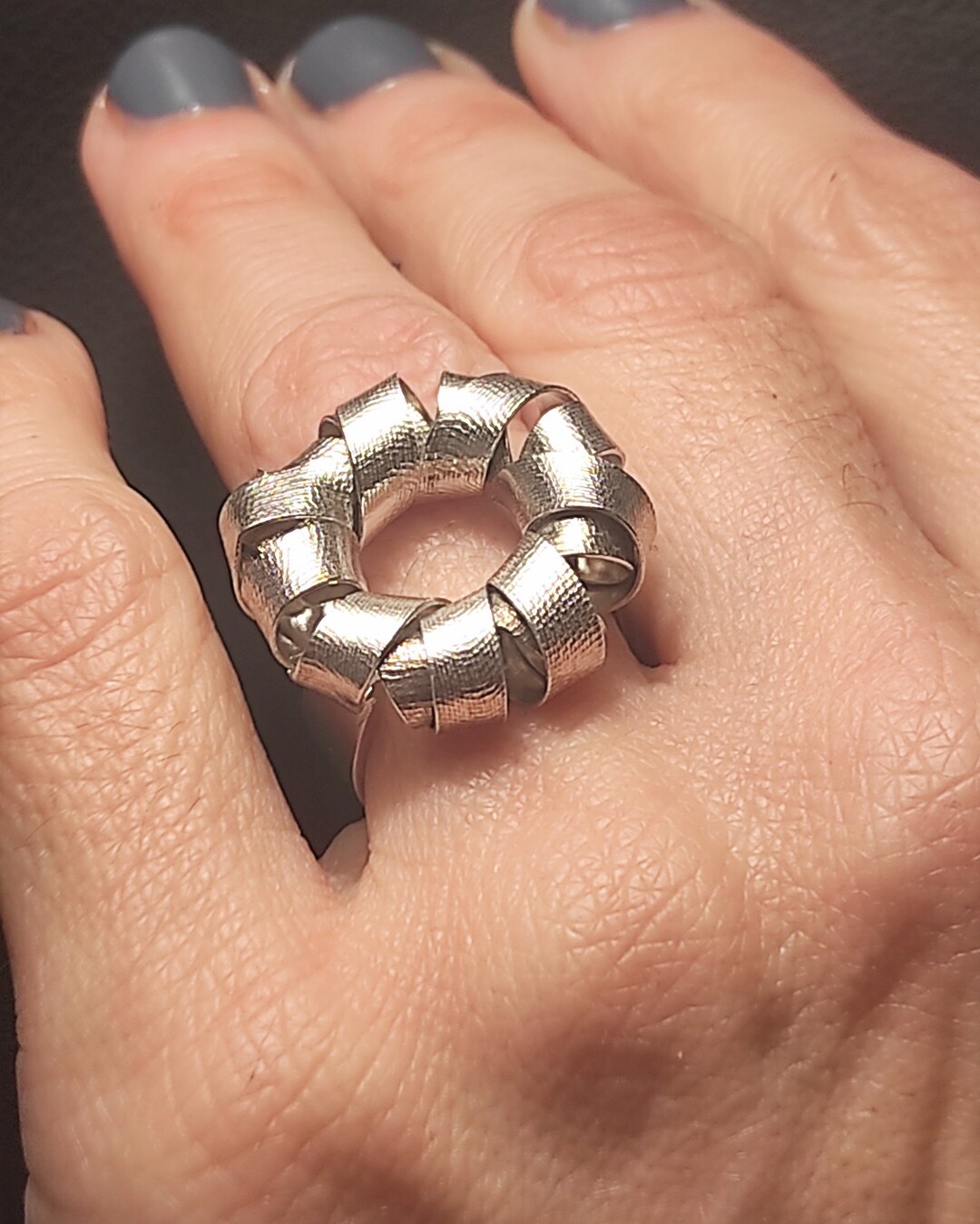 Silve Rring Wrap Round Sterling Silve Textured Silver Ring Geometric Ring, Abstract ...