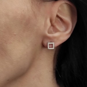 Minimalist Square Stud Earrings Silver Open Stud Earrings Geometric Earrings Square Outline Studs Handmade Earrings Minimalist Jewelry.