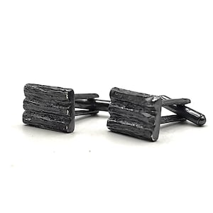 Oxidized Sterling Silver Cufflinks Rectangular Textured Design Mens Accessories Modern Jewelry.