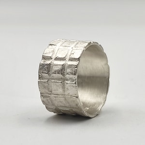 Wide Sterling Silver Band Ring 11 mm Wide Ring Oxidized Silver Band Ring Textured Ring Satin Silver Ring Wide Statement Ring Handmade Ring