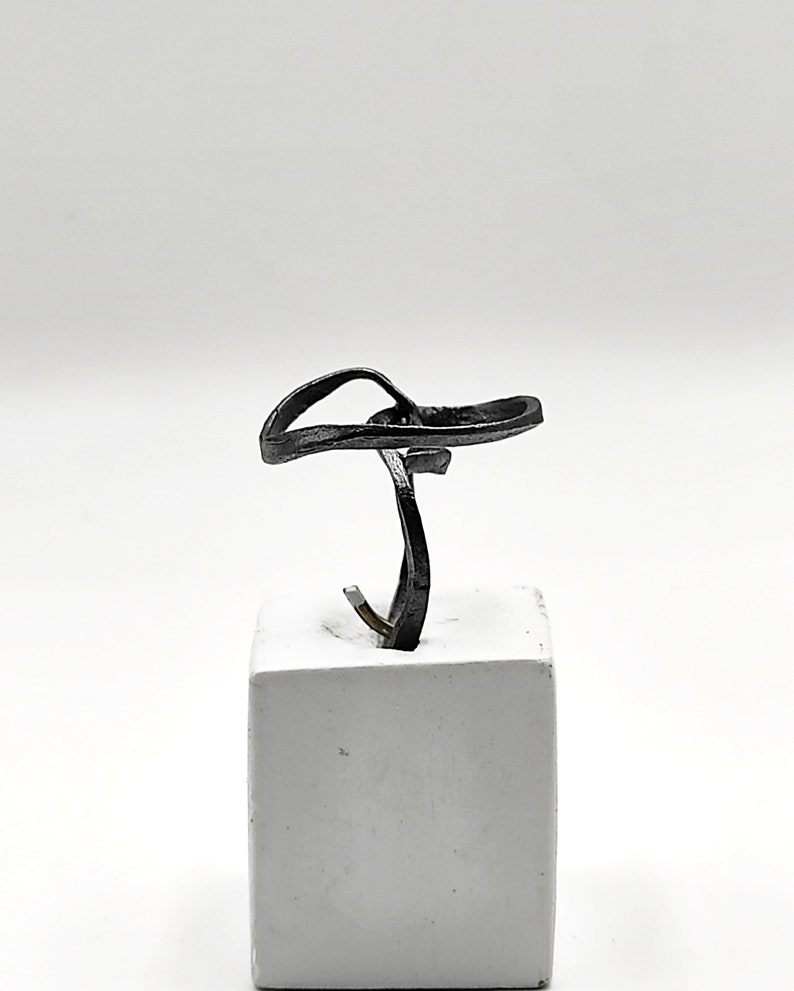 Abstract Oxidized 925 Silver Open Ring, Irregular Circle Minimalist Ring, Geometric Unusual Ring,Asymmetric Statement Ring,Unique Black Ring image 4