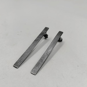 Oxidized Sterling Silver Bar Earrings Long Minimalist Geometric Studs Handmade Jewelry.