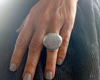 Textured Statement Sterling Silver Ring Asymmetrical Silver Ring Big Ring Contemporary Jewelry Big Silver Ring Unusual Ring Modern Ring