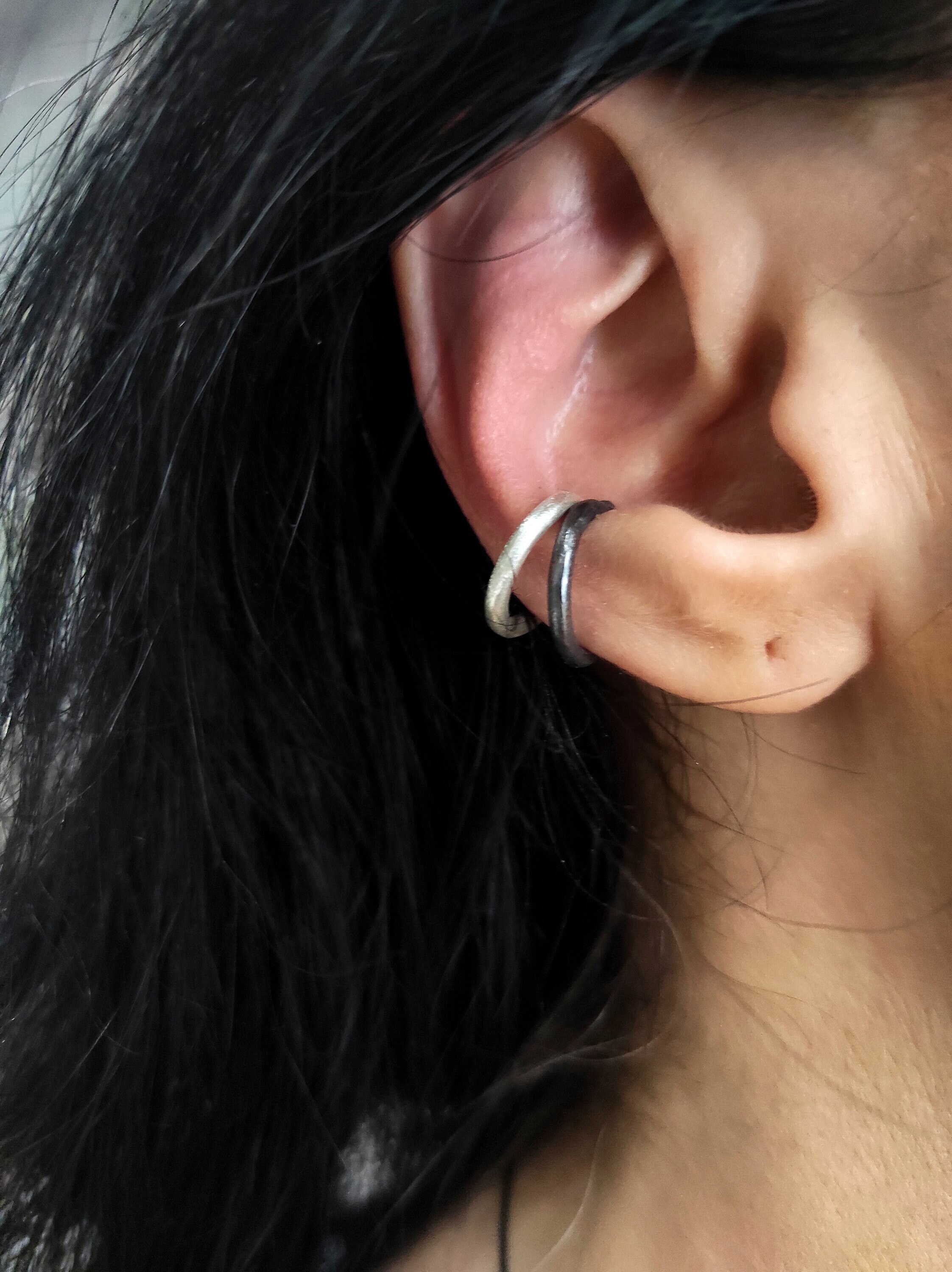 Solid Silver Round Ear Cuff Oxidzed Silver Ear Cuff
