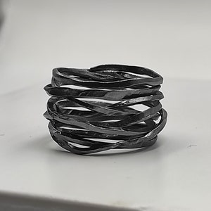 Wire Band Ring, Braided Wire Ring Silver, Oxidized Sterling Silver Braided Ring, Statement Rings Silver For Women,S14.