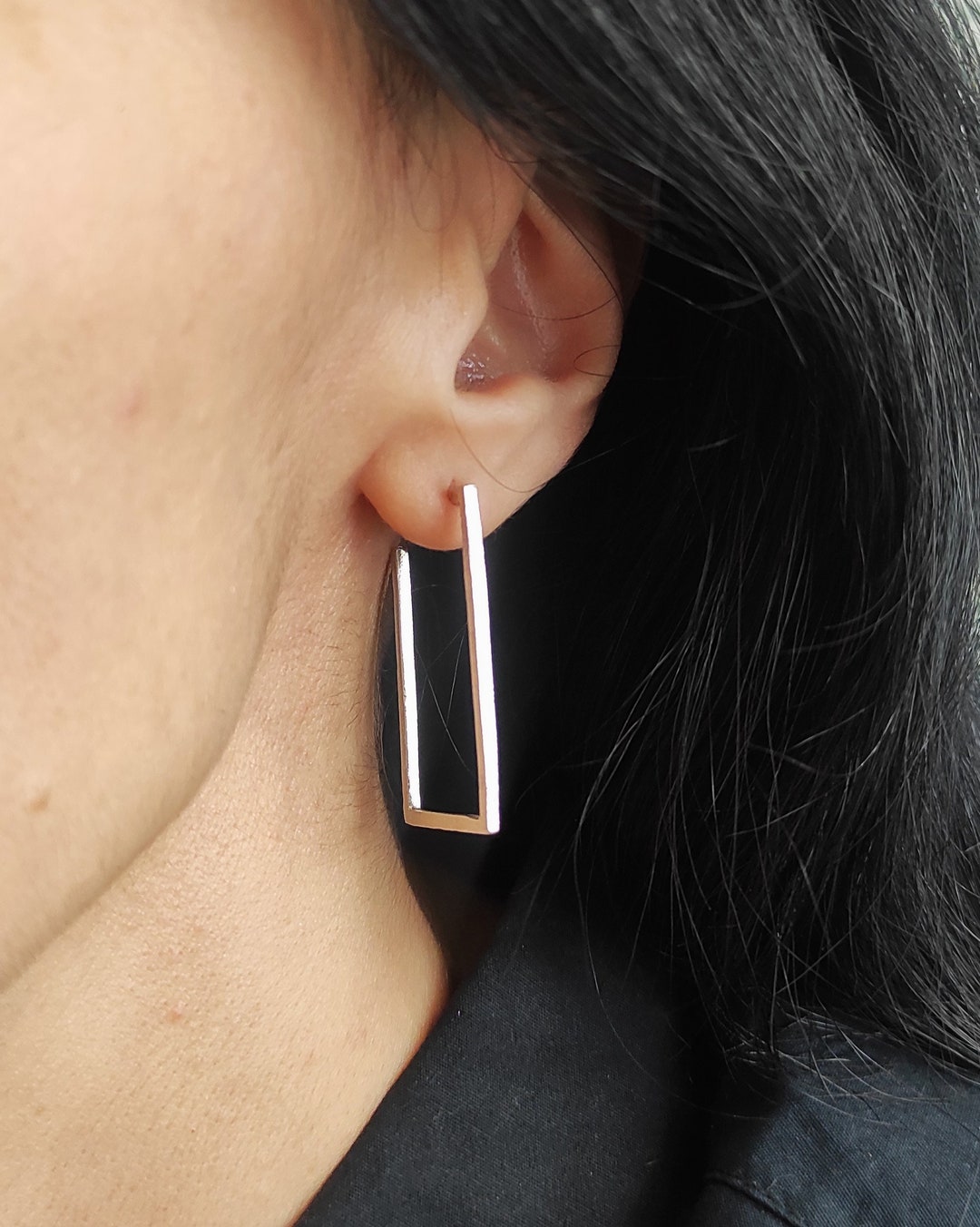 Rectangle Hoop Earrings Silver,stud Long Hoop Earrings