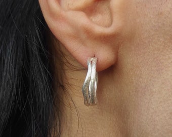 Irregular Hoop silver Earrings Textured Hoop Silver Earrings Open Round Stud Earrings Organic Modern Handmade Silver Hoop Earrings .