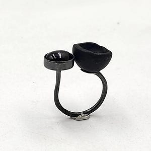 Open Black Porcelain Ring Oxidized Sterling Silver Ring Ceramic Jewelry Porcelain Ring Unique Diopside Ring Handmade Jewelry.