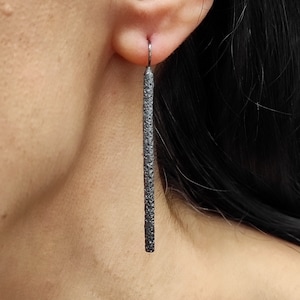 Lange Silber Bar Ohrringe Strukturierte Ohrringe Oxidierte Silber Bar Ohrringe Baumeln Haken Bar Ohrringe Massiv Silber Ohrringe S22.