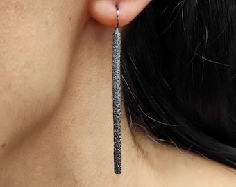 Long Silver Bar Earrings Textured Earrings Oxidized Silver Bar Earrings Dangle Hook Bar Earrings Solid Silver Bar Earrings S22.
