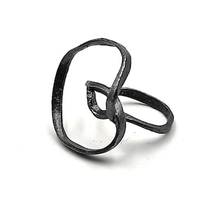 Abstract Oxidized 925 Silver Open Ring, Irregular Circle Minimalist Ring, Geometric Unusual Ring,Asymmetric Statement Ring,Unique Black Ring image 8