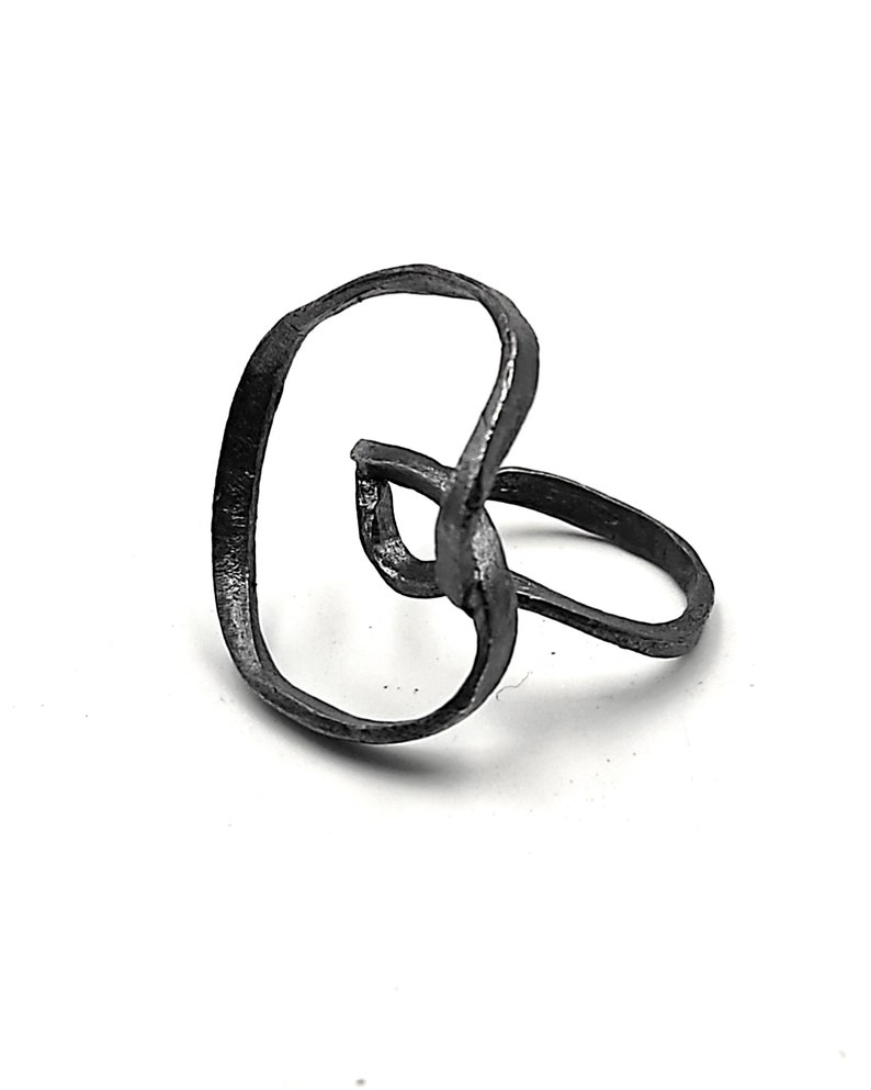 Abstract Oxidized 925 Silver Open Ring, Irregular Circle Minimalist Ring, Geometric Unusual Ring,Asymmetric Statement Ring,Unique Black Ring image 8