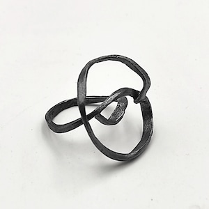 Abstract Oxidized 925 Silver Open Ring, Irregular Circle Minimalist Ring, Geometric Unusual Ring,Asymmetric Statement Ring,Unique Black Ring image 6