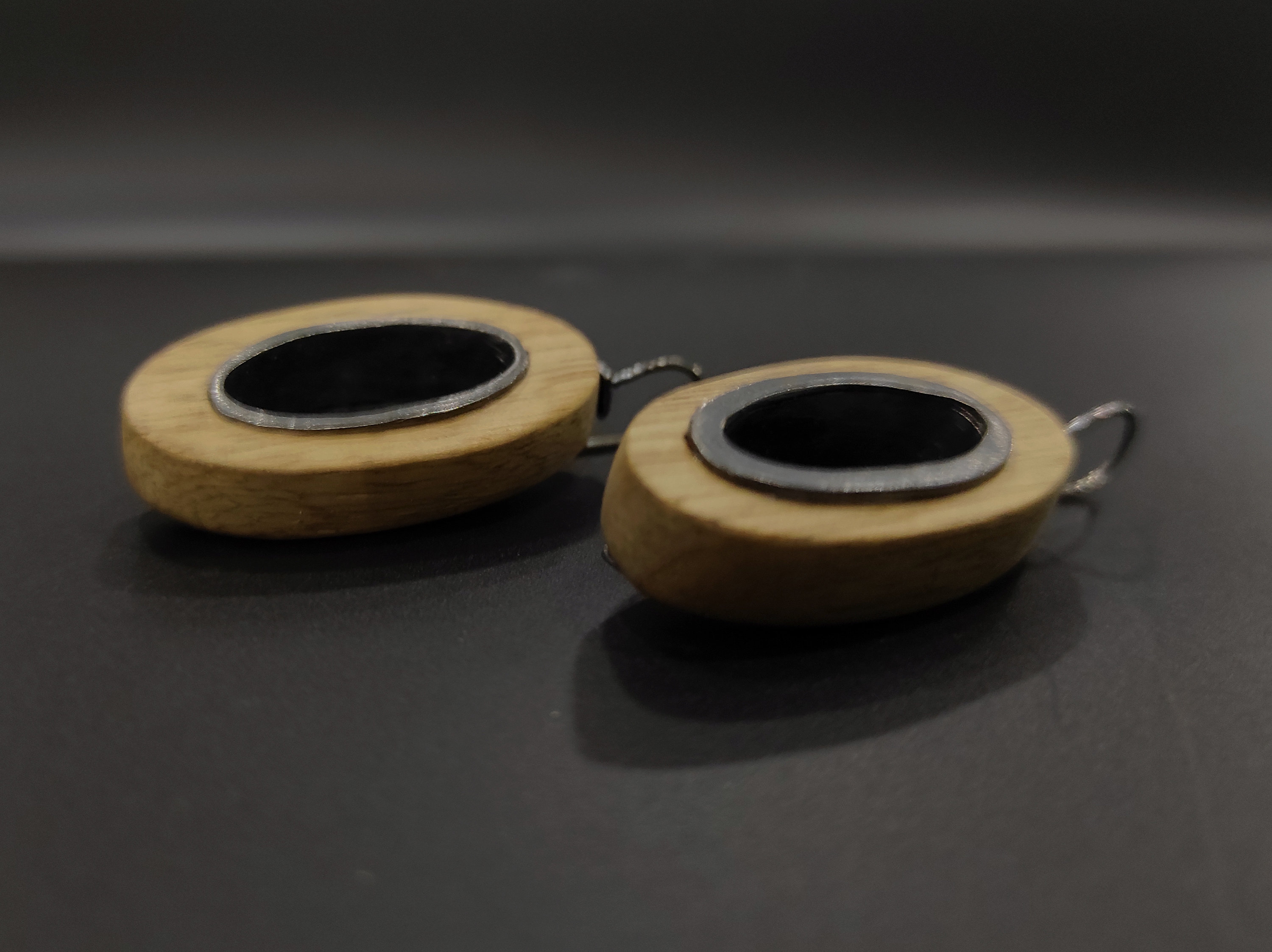 Boucles D'oreilles Pendantes Ovales En Bois Naturel - Détail étoile - Bijoux Uniques Faits Main Rose