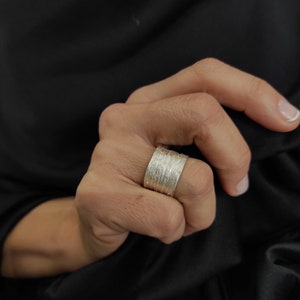 Wide Silver Brand Ring Large Silver Ring 925 Textured Brand Ring Cigar Band Ring Organic Silver Band 14 mm Band Ring Contemporary Jewelry.
