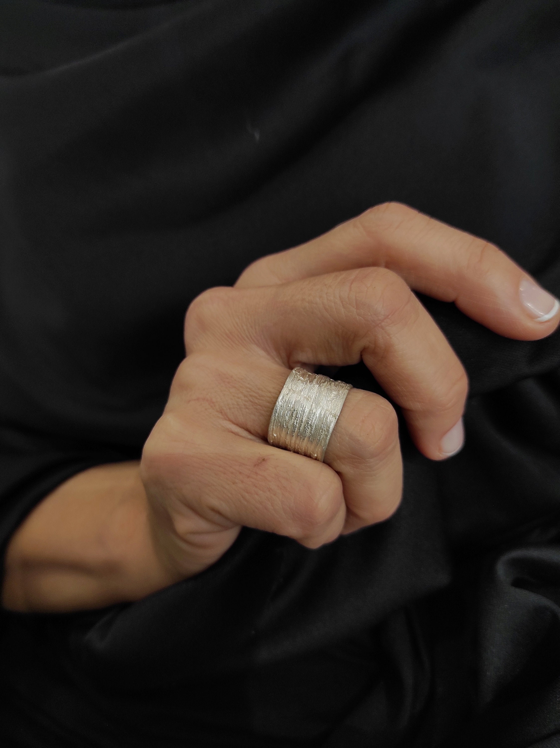 Wide Silver Brand Ring Large Silver Ring 925 Textured Brand Ring Cigar Band Ring Organic Silver Band 14 mm Band Ring Contemporary Jewelry.