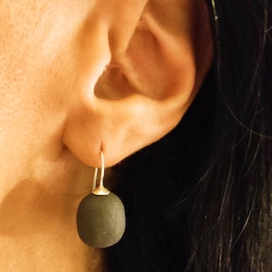 Dangle Drop Porcelain Earrings, Dark Grey Drop Porcelain Earrings, Porcelain With Oxidized Silver, Porcelain Jewelry, Ceramic Jewelry.
