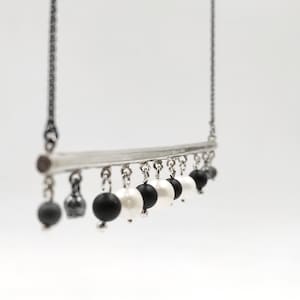 Collier barre en argent sterling oxydé, pendentif en onyx et hématite, bijoux tendance.