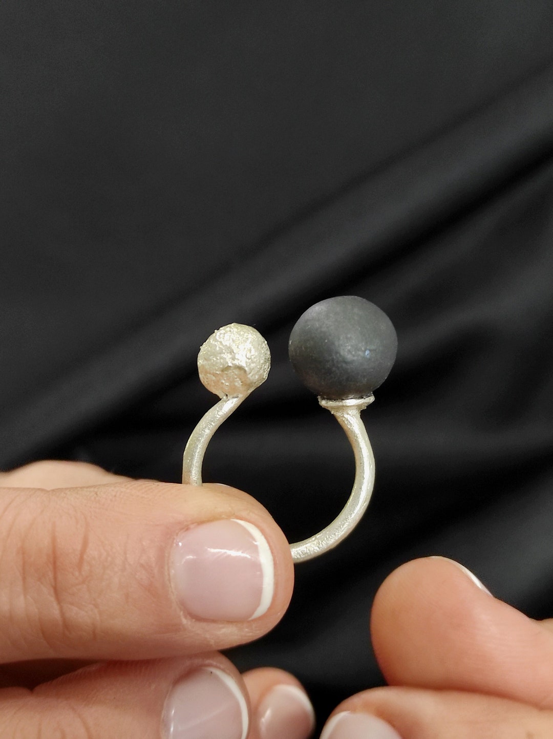 Double Ball Open Ring Silver 925 Ball Ring Ball Porcelain Ring ...