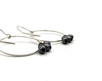 Sterling Silver Open Circle Dangle Earrings Embossed Dangle Hoops Simple Modern Jewelry.