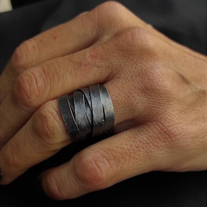 Braided Silver Ring Wide Oxidized Sterling Silver Braided Ring Silver Strips Ring, Statement Ring Form Woman.A2