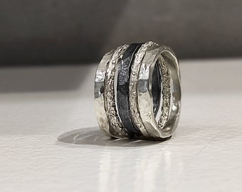 Stapeln Silber Ringe Stapelbar 925 Silber Ringe Strukturring Oxidierter Silberring Gehämmert Ring Stapelring Silberring Handgemachter Schmuck S24.