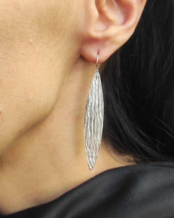 Textured Silver Statement Earrings,dangle Silver Earrings  display picture 1