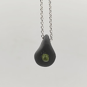 Teardrop Pendant Necklace Black Porcelain Pendant Necklace Handmade Pendant Necklace Pendant on Silver Chain Minimalist Pendant Necklace.