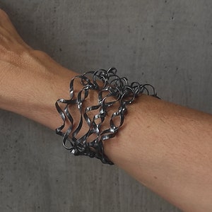 Wide Cuff Wavy Bracelet Adjustable Oxidized Silver Wrist Cuff Bracelet Chunky Cuff Bracelet Handmade Bracelet With Wavy Flat Wires,S5.