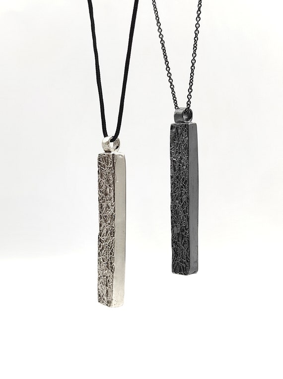 6 Plunder/RSQ Silver-Tone Pendant Necklace - Modern Bar & Square Styles NEW Matte Silver-Tone Stainless Steel Bar Pendant Necklace | In  main image 3