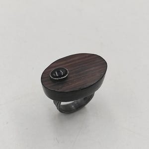 Oval Wenge Wood Ring: Oxidized Sterling Silver, Black Onyx, Handmade Jewellery