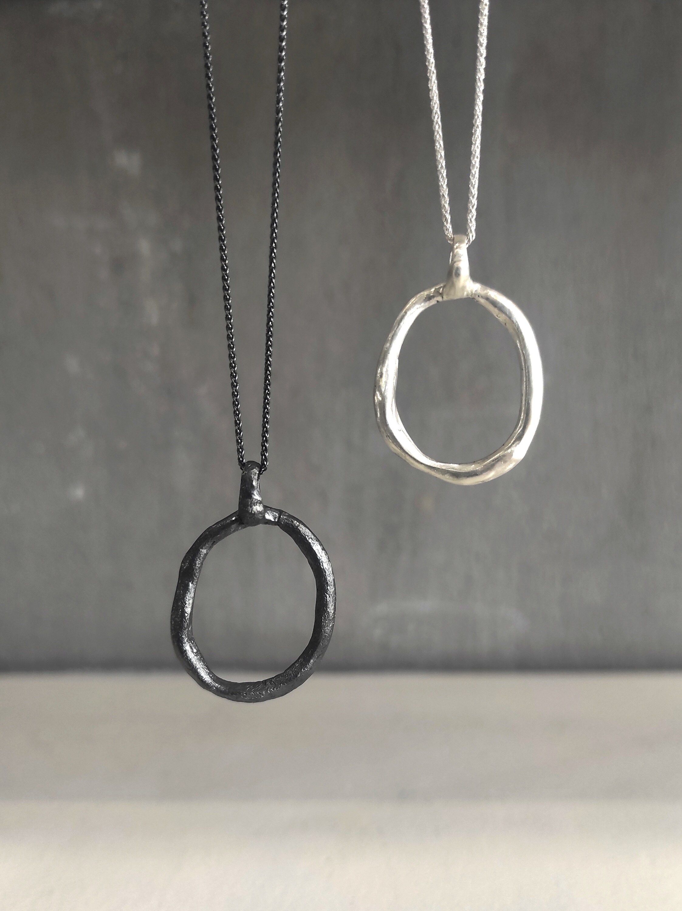 【 】Round Organic Shape Pendant Necklace Asymmetrical Oval Pendant Necklace Organic Sterling Silver