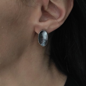 Silver Stud Earrings Simple Oval Textured Oxidized Sterling Silver Stud Earrings Concave Oval Stud Earrings Minimalist Oval Studs  A2.