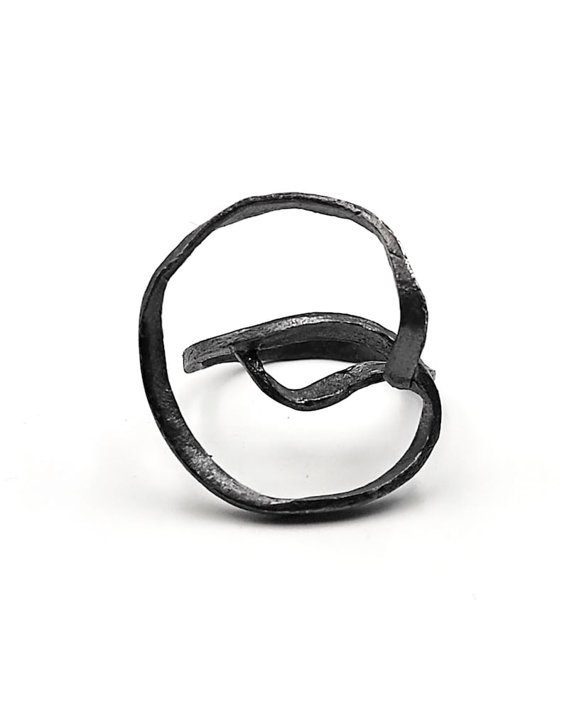 Abstract Oxidized 925 Silver Open Ring, Irregular Circle Minimalist Ring, Geometric Unusual Ring,Asymmetric Statement Ring,Unique Black Ring image 2